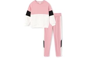 PATPAT Tuta Bambina Ragazze 2 Pezzi: Felpa Girocollo Colorblock + Leggings Sportivi Elasticizzati, Completo Sportivo per Scuola Jogging Allenamento Tempo Libero Autunno Inverno, 5-14 Anni 110-164 cm