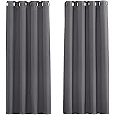 PONY DANCE Grey Blackout Thermal Insulated Curtains for Bedroom, 46 x 54 Inch Short Eyelet Curtains & Drapes, Soft Black Out 