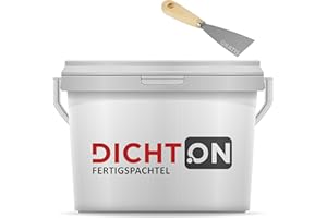 Fertigspachtel 5kg weiß mit Spachtel - Feinspachtel 2in1 Flächenspachtel, Füllspachtel für Putz, Gips, Beton, Holz - Spachtelmasse superglatt, wasserfest, rissfrei © DICHTON D.50W