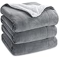 BSB Home Polyester Micromink Warm Sherpa Super Soft Flannel Solid/Plain Blanket for Winter, Grey, Size 150 x 220 Cms (Approx 4.7 x 7 ft)