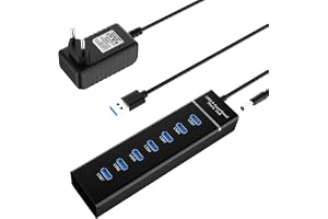 USB Hub Aktiv 3.0 med Strömförsörjning - 7 Portar Splitter Förlängare, Multiadapter för PC, Bärbar Dator, Flashdrives, Mobil
