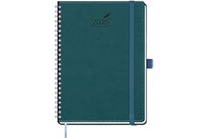 BEZEND Agenda 2025 Semainier Spirale A5 - Planner Hebdomadaire 2025 Vertical avec Couverture Souple en Cuir PU, Onglet Mensuel, Porte-stylo autocollant, 100 GSM Papier, Vert Foncé