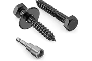 Valorada 12Pcs M8 x 50mm Coach Screws, Heavy Duty Lag Bolts 304 Stainless Steel, 50mm Wood Screws, Hex Head Partial Thread Black Oxide, with Washers and Hex Socket Drill Bit
