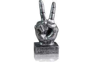 LEPENDOR Silver Polyresin Hand Gesture Desk Statues Finger Sculpture Decor - Silver Victory Fingers