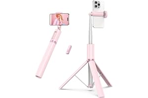 ATUMTEK Bluetooth 140CM Selfie-Stick Stativ Ausziehbares All-in-One-Telefonstativ aus Aluminium mit Kabelloser Fernbedienung um 360° Drehbar für iPhone 14/13 Mini/12 Pro/XS Max Samsung Rosa