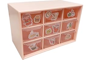 SITAKE Mini Plastic Desktop Organizer with 9 Drawers, Stackable Small Drawer Box, Waterproof and Durable Storage for Cosmetics, Jewellery, Pins and Office Stationery(Pink)