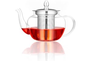 Spring Chef Durable Infuser Teapots for Loose Tea, Borosilicate Glass Teapot with Infuser, Transparent Round Glass Tea Pot 600ML/21.11OZ