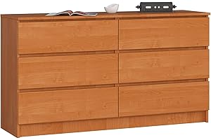 AKORD Cassettiera K 140 cm 6 (2 x 3) Cassetti | Moderna Mobiletto per Soggiorno Sala da Pranzo Camera da Letto | Armadio Cameretta | 138 x 77 x 40 cm | Peso 51kg | Ontano |