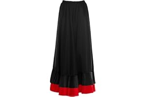 PARTILANDIA Falda Flamenca Mujer Larga Negra Volante Doble Rojo [Tallas Adulto S a XXL]【Talla M】 Ensayo Baile Danza Disfraz