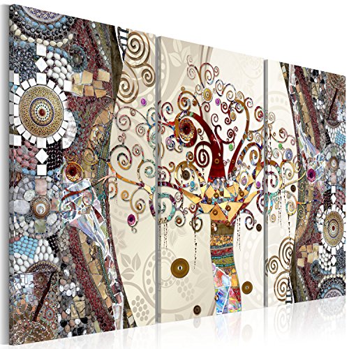 Cuadro en Lienzo 120x80 cm - 3 tres colores a elegir - 3 partes - Impresion en calidad fotografica - Cuadro en lienzo tejido-no tejido – Gustav Klimt Baum Mosaico l-C-0002-b-f 120x80 cm B&D XXL