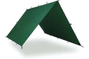 AQUA QUEST AQUAQUEST DEFENDER Waterproof Camping Tarp - Heavy Duty Tent Shelter or Rain Fly - Camping Essentials for Hiking, Bushcraft & Hammock, 4 x 3 m Forester Green