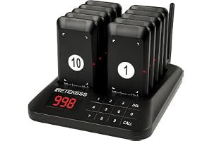 Retekess TD157 Vibrating Pager System, Buzzers for Restaurant, 984ft Long Range, Set with Vibration, Flashing and Buzzer, 10 Pagers and Beepers for Food Truck, Bars, Food Court
