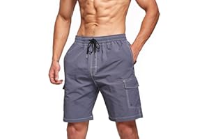 Tansozer Mens Swimming Shorts with Multi-Pockets Swim Trunks Quick Dry