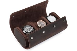 BAIGIO Tragbar Uhrenbox Uhrenrolle Echtes Leder mit Uhrenkissen Travel Watch Box Case Uhrenaufbewahrung Reise Uhrenkasten Uhrenetui 3 Fächer Uhren Aufbewahrungsbox Uhrenkoffer für Damen Herren, Kaffee