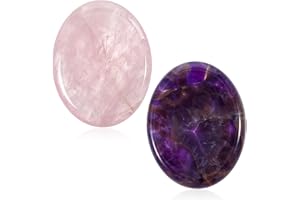COMNICO Kristalle Set 2-teiliges Chakra Kristalle Steine Daumentasche Palm Edelsteine Heilsteine Natürlichen Kristallen Handgeschnitzter Amethyst zur Therapie Angstzuständen und Stressabbau