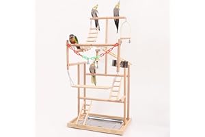 AMZTEMU Posatoio perA pappagalli, Supporto per posatoio per pappagalli in legno, Giochi per pappagalli, Trespolo per pappagalli, Gioco Cocoriti Palestra(48 * 33,5 * 94,5CM)