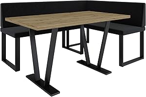 FURNISTAR Eckbank Akiko Metal mit Tisch - Eckbankgruppe für Ihrem Esszimmer, Küche modern, Sitzecke, Essecke. Perfekt für Küche, Büro und Rezeption. Solide und Starke Verarbeitung. (INARI 100, 196x142 rechts)