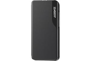 SEAHAI Funda para Xiaomi Redmi 12C / Xiaomi Redmi 11A Estuche, Carcasa Ultra Slim Ligero Flip Libro Funda Translúcido View Standing Cover PC + PU Bumper Soporte Plegable Case - Negro