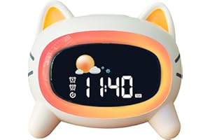 Avalynese Réveil Enfant éducatif Jour/Nuit avec 2 Réveils Alarmes - Mode Weed-End - Veilleuse - Son de Sommeil - Rechargeable avec Secteur pour Enfant Fille Garçon