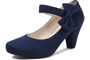 elerhythm Mary Jane Chaussures à talons vintage pour femme avec nœud Gatsby des années 1950 et bride de cheville victorienne en faux daim