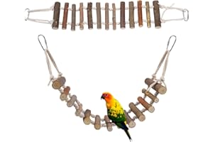 Ldafava Natural Wood & Rope Parrot Ladder Toy 24in, Flexible Bendable Climbing Swing Bridge For African Grey Cockatoo Conure Budgie, Cage-Mount Training Tool For Birds Hamsters With Steel Hooks