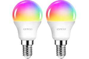 ANWIO Lampadina Alexa, Lampadina Smartx, 5W Equivalenti a 40W, 470Lm, G45,Lampada Smart Wifi E14 con Telecomando Compatibile con Alexa, Echo and Google Assistant, RGB Intelligente Dimmerabile,2 Pcs
