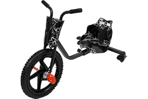 Drifter trehjuling, 4 justerbara längder glidare, 360° rotationer barnlöphjul, upplyst bakhjul, skålsits, 80 kg bärkapacitet, Drift Kart, Drift Bil, för barn från 6 år, 90 x 68 x 60 cm
