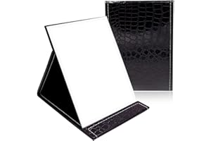 Yuknees Klappspiegel-Make-up,Reisespiegel Groß,PU Leder Klappspiegel Rasierspiegel,Tragbarer Klappspiegel,Klappspiegel mit Kunstleder (21 * 15cm / 8.26 * 5.9in, Black)