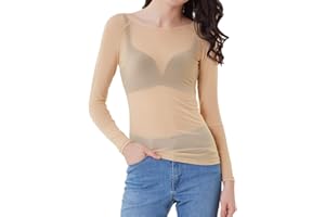 GRACE KARIN Camiseta Transparente Mujer Top de Manga Larga con Cuello Redondo