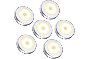 Oria Luz de Noche con Sensor de Movimiento, Luces Nocturnas 6 LED de Pilas con Almohadillas Adhesivas y Imán Integrado, Auto En/Apagado, Perfecto para Pasillo, Escalera, Cocina -6 Unidades/Amarillo