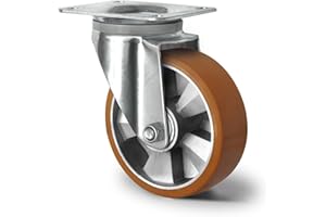 Abrollwerk Schwerlast Lenkrolle 200mm, 700kg Traglast, Premium Transportrolle mit Aluminiumfelge & Doppelkugellager, Gesamthöhe 254mm, Anschraubplatte, Schwerlastrolle ohne Bremse - robust & langlebig