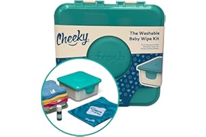 Cheeky Wipes Reusable Mini Baby Wipe Kit - 25 Washable Rainbow Cotton Terry Wipes, 15x15cm, for Nappy Users, Fresh Soaking Box, Fresh Waterproof Travel Bag, Fresh Essential Oil Soaking Solution 10ml