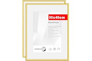 HIMEETIME Juego de 2 Marco de fotos 30x40cm Aluminio Dorado marcos cuadros,Fácil de Colgar Para Decoración de Pared y Decoración Hogar marco 30x40 Grandes para Pósters