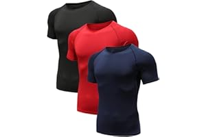 HOLURE Men's (Pack of 3) Cool Dry Compression Short Sleeve Sports Baselayer T-Shirts Tops