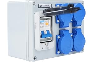 DEWINLVD Répartiteur de courant de construction 16A Distributeur de courant fort Distributeur mural avec interrupteur 63A 1P+N Répartiteur de courant 16A avec 4 prises (250V 2 pôles) IP54 étanche.