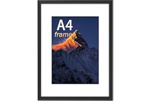wyewye Cornice legno A4, Cornici Foto A4 Nera, 21 x 29,7 cm, con Staffa e Vetro acrilico, adatto per il montaggio a parete, da tavolo e puzzle