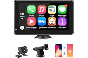 CUQI Bezprzewodowa obsługa CarPlay i Android Auto, przenośny wyświetlacz CarPlay 7 cali z kamerą cofania 720P, obsługuje Bluetooth, Airplay/Mirror Link, kontrolę głosową Siri/Google, GPS, FM, AUX