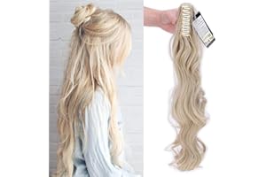 24"(60cm) SEGO Coleta Postiza Rizada con Pinza Pelo Sintético Se Ve Natural [Rubio Ceniza mezcla Blanqueador Rubio] Extensiones de Cabello Clip Cola Larga Ponytail Extension (140g)