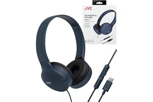 JVC HA-S33UC-A – Cuffie on-ear cablate USB-C con padiglioni morbidi, design pieghevole piatto, slide switch, telecomando 3 tasti e cavo anti-groviglio; ottime per chiamate – Blu