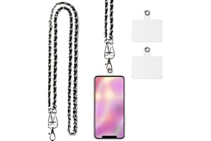 Hongma Handykette Universale Handy Kette Chain Abnehmbare Umhängeband zum Umhängen ohne Hülle für Smartphone (Silber Schwarz-120cm)