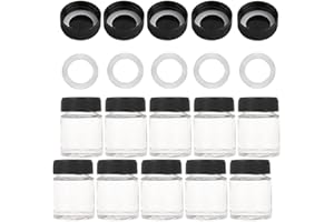 ROSEMARY 10pcs Airbrush Glass Bottles 3/4oz 22cc with Extra 5pcs Lids 5pcs O-Ring Replacement Bottle, Paint Storage Bottles for Airbrush