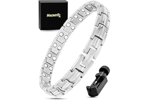 MagnetRX® Pulsera magnética ultra fuerte para mujer, pulseras magnéticas de titanio efectivas para mujer, longitud ajustable con herramienta de tamaño para un ajuste perfecto (plata)
