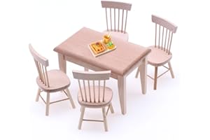 Quintrost Miniatura Mobili da Tavolo Sedia per Casa Delle Bambole, 1:12 Scala Modello per Casa Delle Bambole Legno, Accessori Decorazioni per Casa Delle Bambole, Colore del Legno