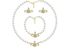 EKSED Saturn-Perlenkette-Set: Halskette, Armbänder und Ohrringe mit Planetencharme – Ein funkelndes Geschenk für Frau, Freundin und Mutter