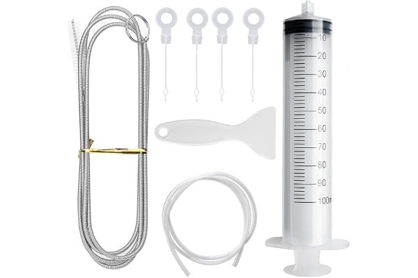 Voarge 8 delar kylskåps-rengörings-borste, 100 ml spruta + kylskåpssäkert rengöringsslang + isfri kylskrapa + 4 avloppsinsatser