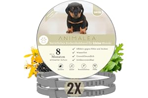 Animalea® Zeckenhalsband [2 Stück] für kleine Hunde - verbesserte Formel - Länge 38cm - 100% naürliche Inhaltsstoffe - bis zu 8 Monate wirksamer Schutz gegen Zecken Flöhe Mücken Läuse Ungeziefer