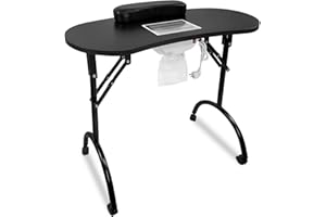 VA-Cerulean Tavolo per manicure mobile con aspirazione, borsa per il trasporto e base a rullo, pieghevole per manicure portatile (nero)