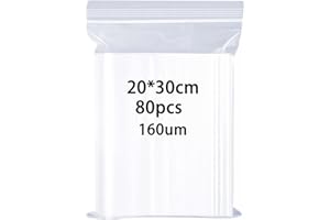 huruirui 20x30cm Bolsas Plastico Pequeñas 160μm Espesar Bolsas Autocierre Transparente Bolsa de Cremallera Que se Pueden Volver a Sellar Aplican a Almacenar Artículos pequeños 80pcs