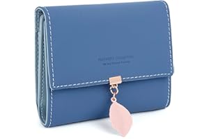 RRANCHARLTU Portefeuille Femme Porte-Monnaie Feuille Exquis Pendentif en PU Cuir, 6 emplacements pour Cartes y Compris 1 fenêtre d'identification 1 Section de Facture et 1 Poche à Fermeture éclair, Bleu