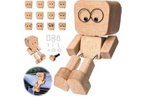 Pipihome Wackelfigur Auto, Schüttelmann Wackelnder Holzmann, Shaking Wooden Man mit DIY Ausdrücke Schwankt, Wackelmännchen Holzfiguren, Auto Deko Zubehör, Lustige Geschenke für Frauen Männer